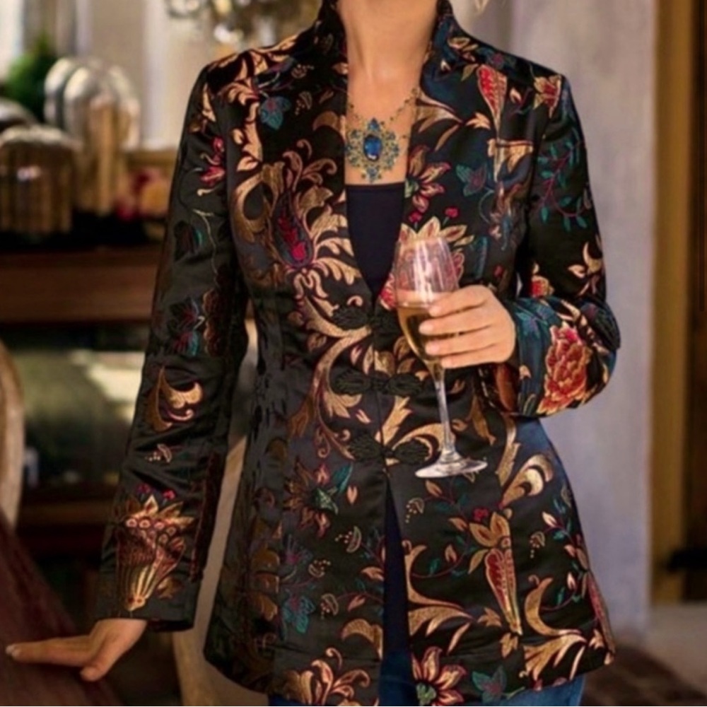 Soft surroundings Moon Dynasty Asian Chinoiserie oriental pattern jacket coat